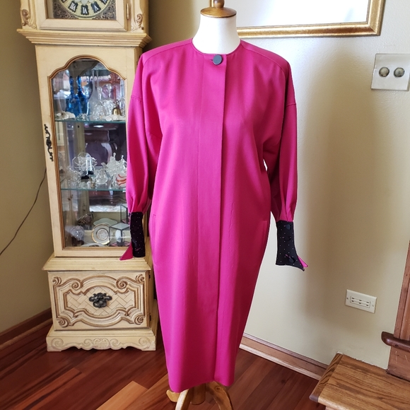 CHRISTIAN DIOR VINTAGE PINK & BLACK LONG COAT - Picture 3 of 14